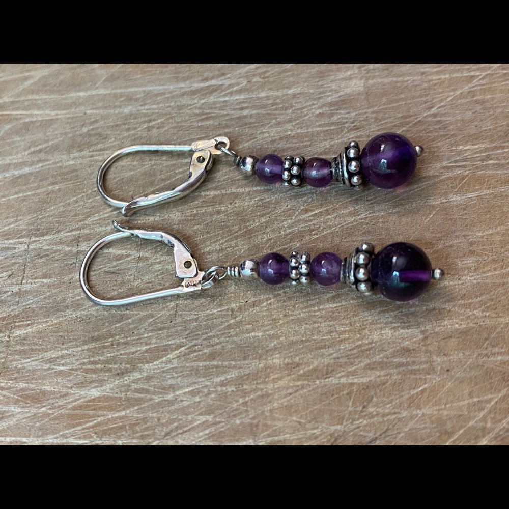 925 sterling silver and amethyst dangle earrings - Picture 4 of 7